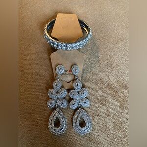 Sparkling Silver Floral Earrings and matching bracelet